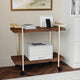 Walnut/Polished Brass Frame |#| Mobile 2 Tier Home Office Printer Cart with Side Storage-Walnut/Polished Brass