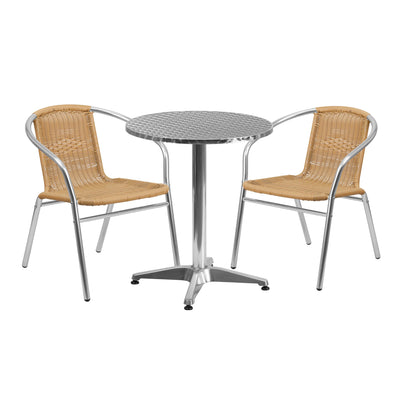Lila 23.5'' Round Aluminum Indoor-Outdoor Table Set with 2 Rattan Chairs - View 1