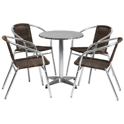 Lila 23.5'' Round Aluminum Indoor-Outdoor Table Set with 4 Rattan Chairs