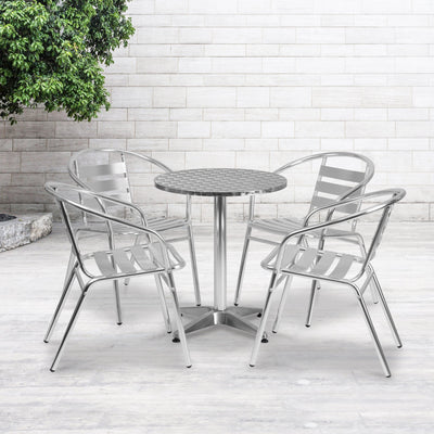 Lila 23.5'' Round Aluminum Indoor-Outdoor Table Set with 4 Slat Back Chairs