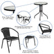 23.75inch Round Glass Metal Table with 2 Black Rattan Stack Chairs