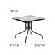 Black |#| 31.5inch Square Glass Metal Table with 4 Black Metal Aluminum Slat Stack Chairs