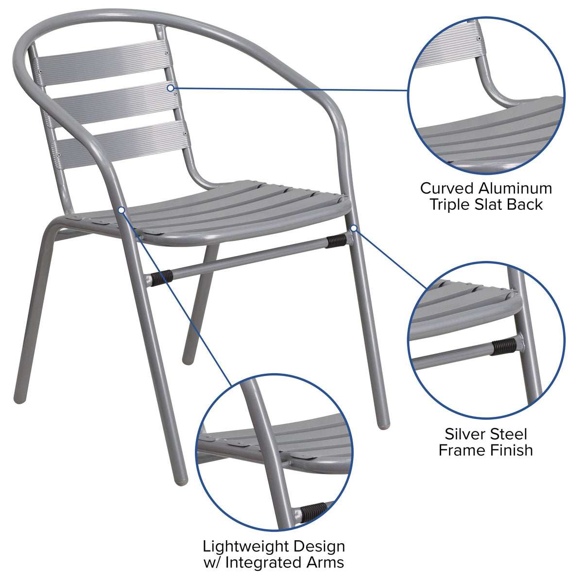 Silver |#| Modern 31.5inch Square Glass Framed Glass Table with 4 Silver Slat Back Chairs