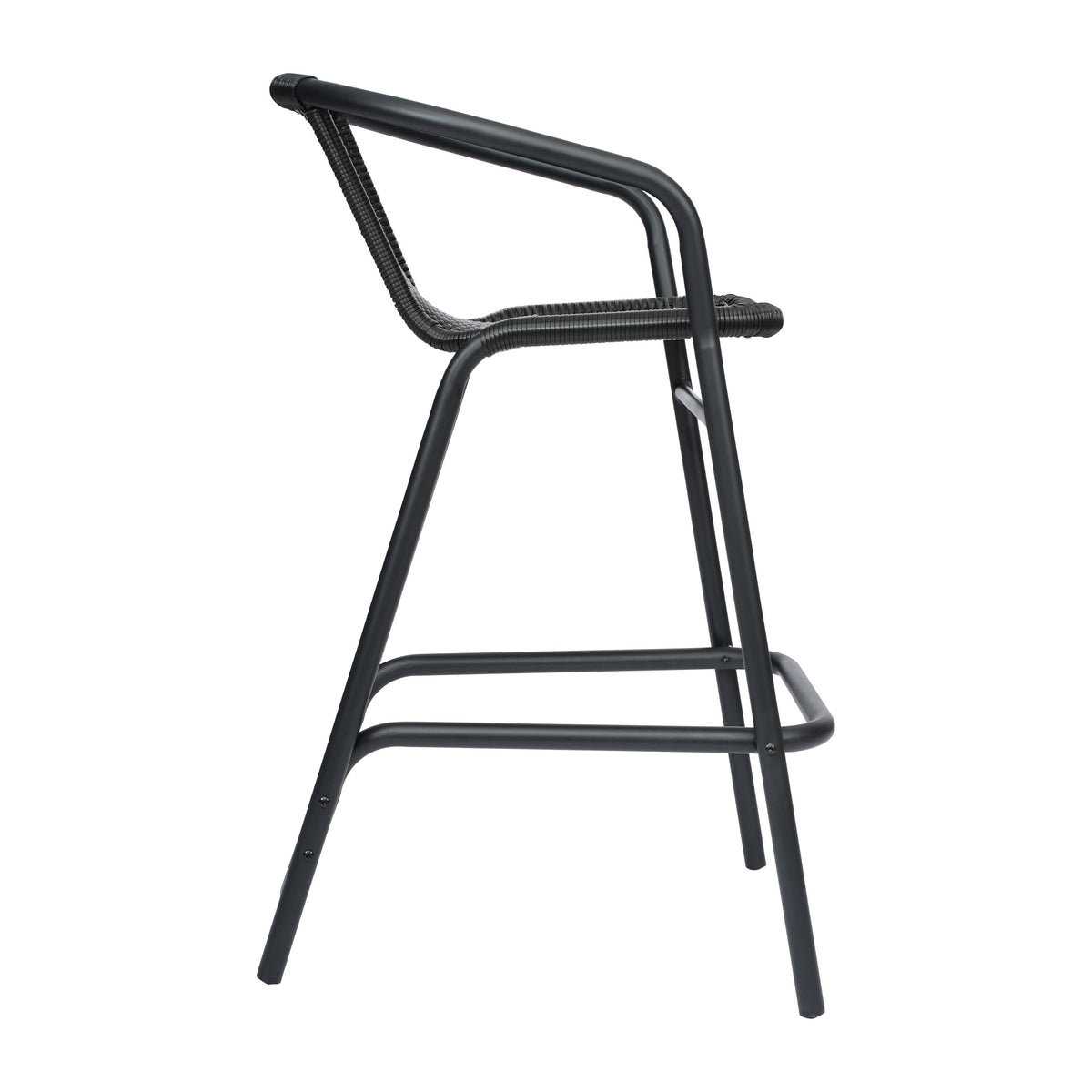 Black |#| Commercial Indoor-Outdoor Rattan Restaurant Barstool Black Frame-Black