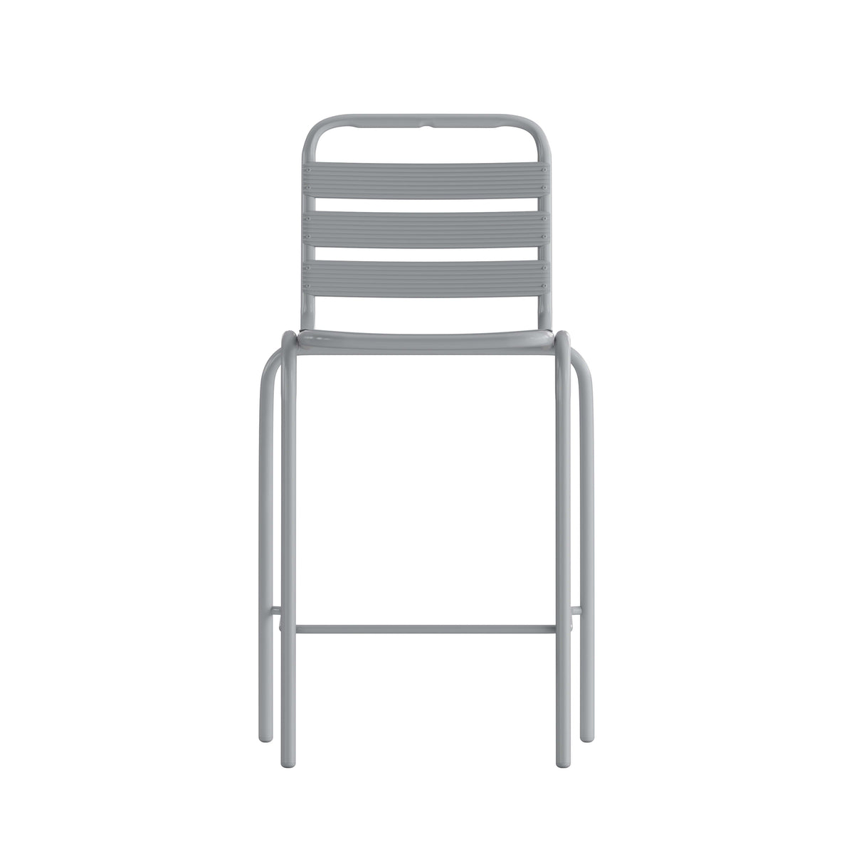 Silver |#| Commercial Silver Indoor-Outdoor Restaurant Stacking Stool with Triple Slat Back