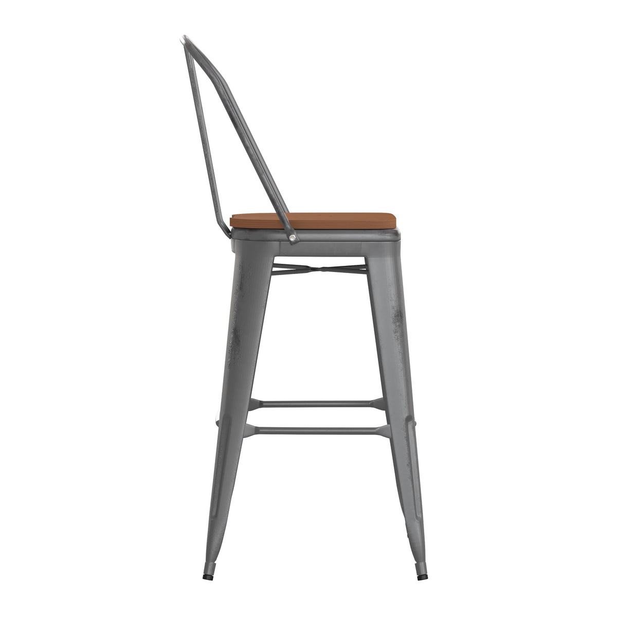 Teak Seat/Clear Coated Frame |#| Indoor Bar Height Stool with Poly Resin Colorful Seat - Clear Coated/Teak