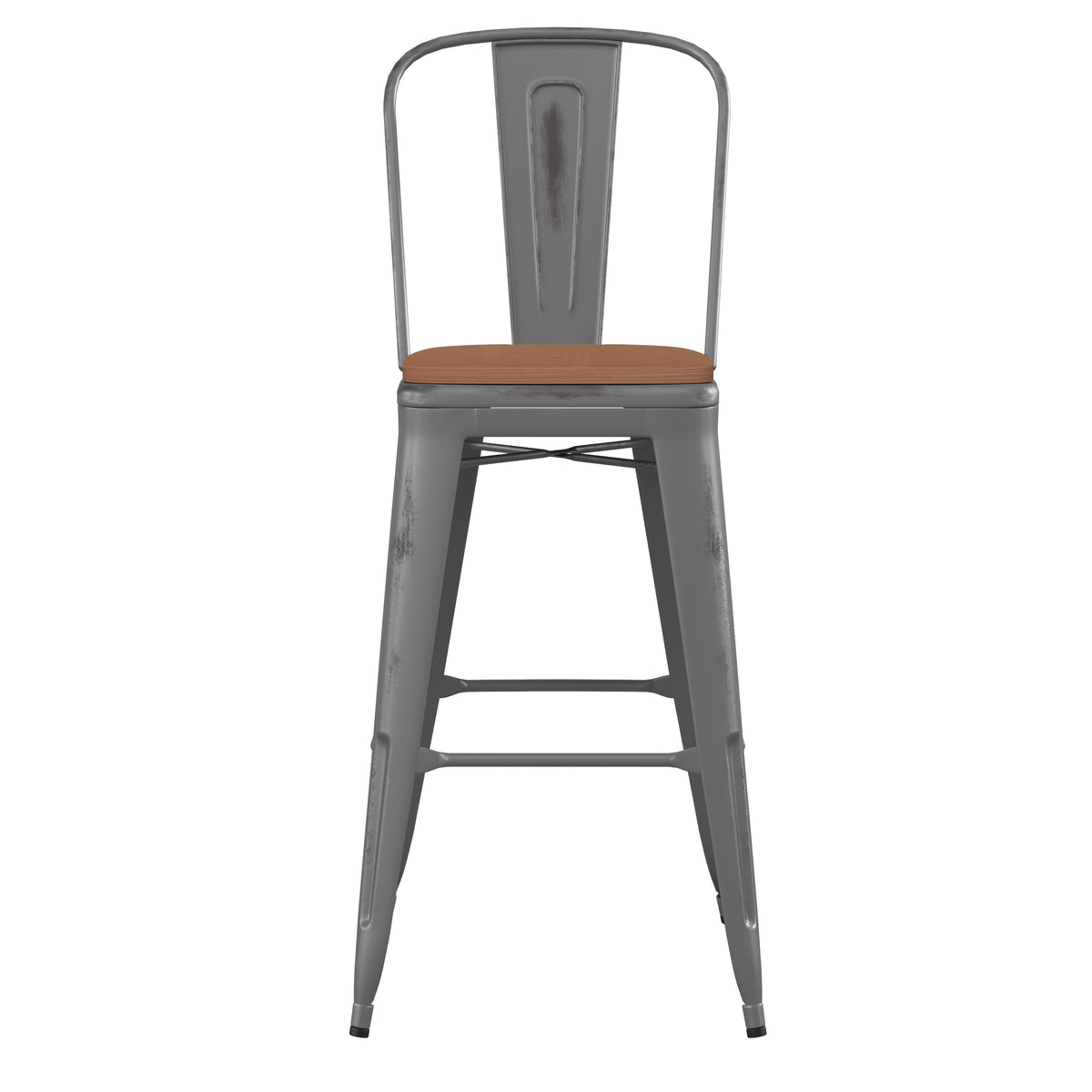 Teak Seat/Clear Coated Frame |#| Indoor Bar Height Stool with Poly Resin Colorful Seat - Clear Coated/Teak