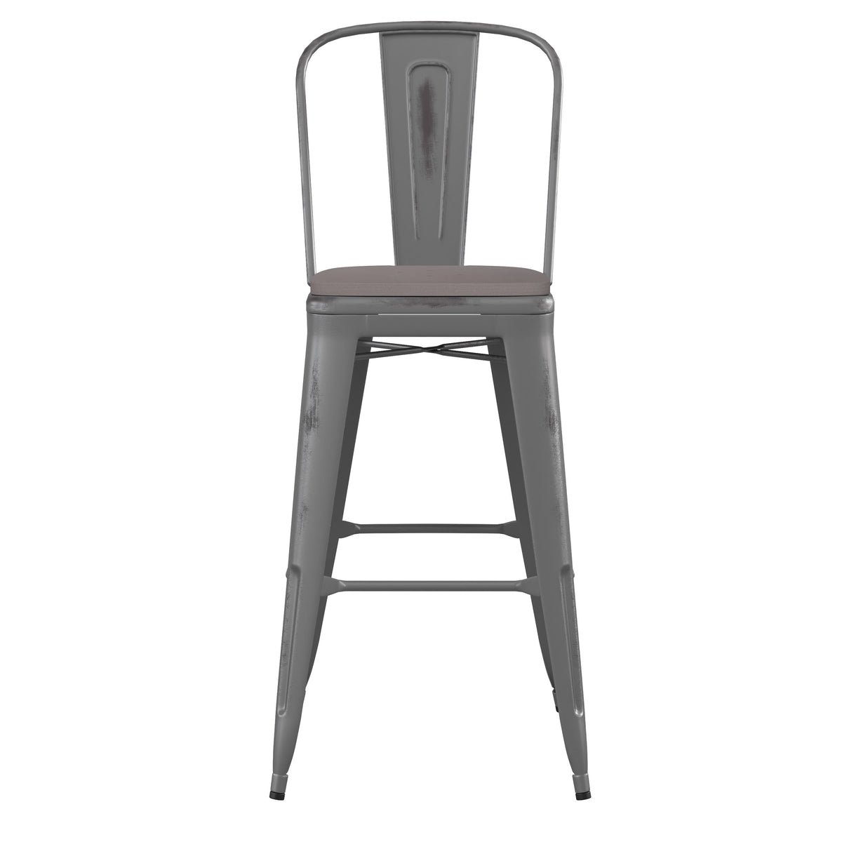 Gray Seat/Clear Coated Frame |#| Indoor Bar Height Stool with Poly Resin Colorful Seat - Clear Coated/Gray