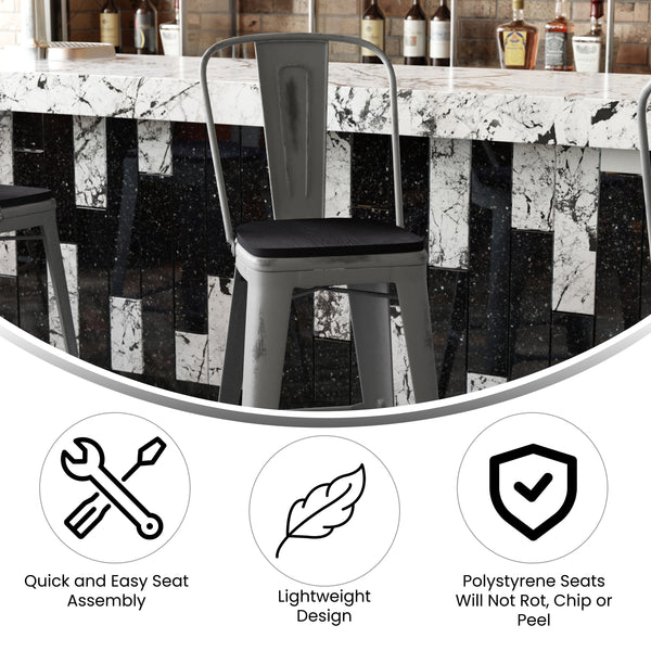 Black Seat/Clear Coated Frame |#| Indoor Bar Height Stool with Poly Resin Colorful Seat - Clear Coated/Black