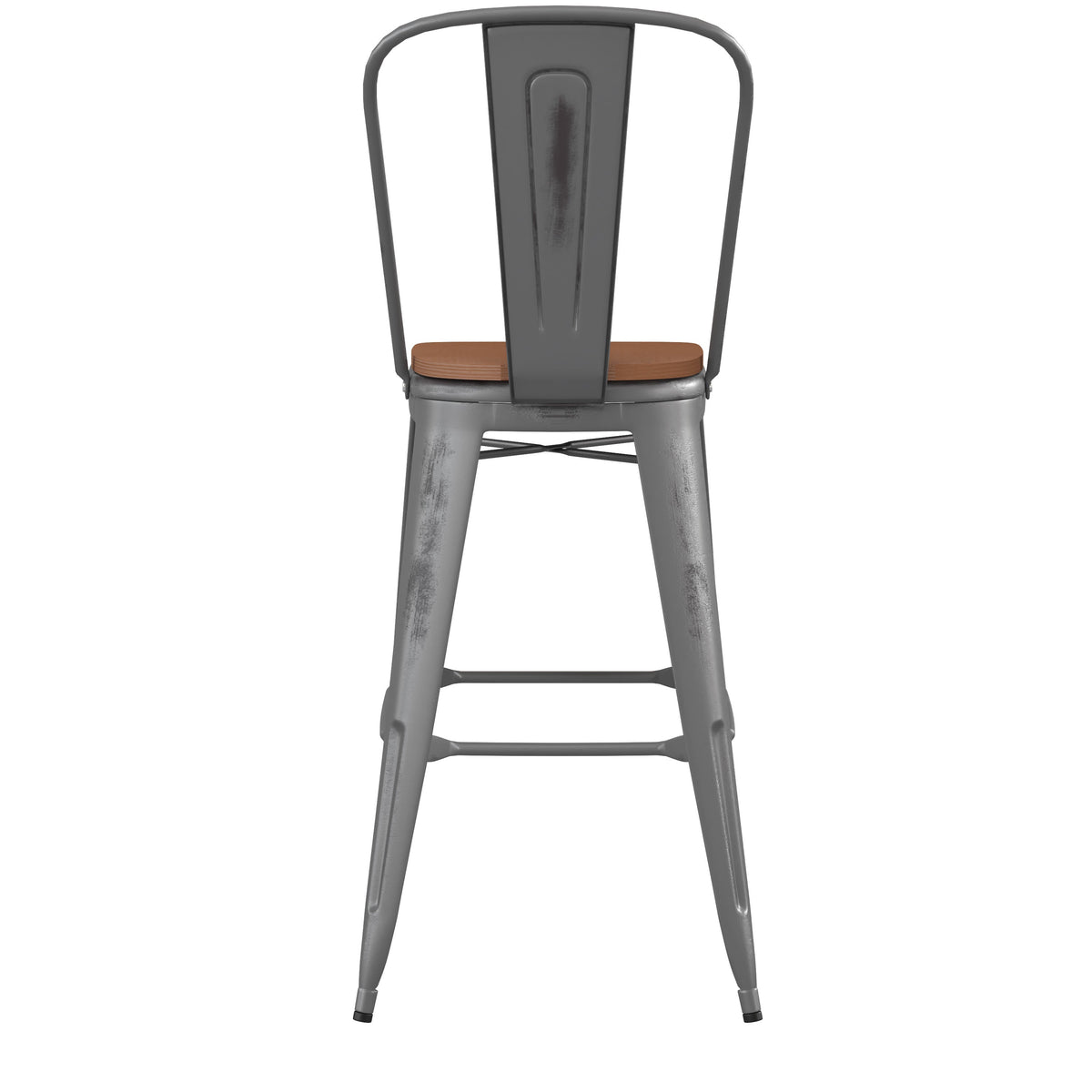 Teak Seat/Clear Coated Frame |#| Indoor Bar Height Stool with Poly Resin Colorful Seat - Clear Coated/Teak