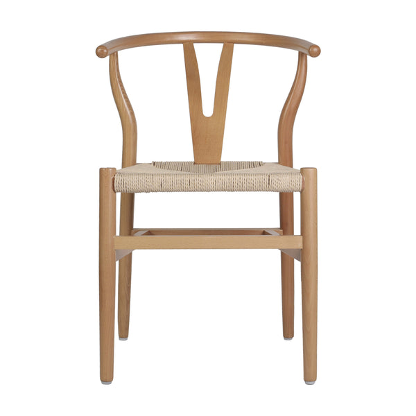 Oak Frame/Natural Seat |#| Commercial Wishbone Style Wood and Kraft Paper Stack Dining Chair in Oak/Natural