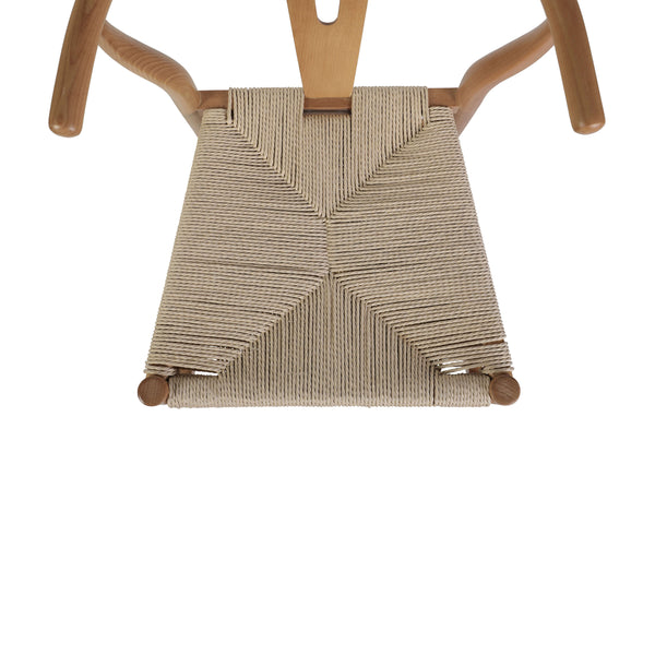 Oak Frame/Natural Seat |#| Commercial Wishbone Style Wood and Kraft Paper Stack Dining Chair in Oak/Natural