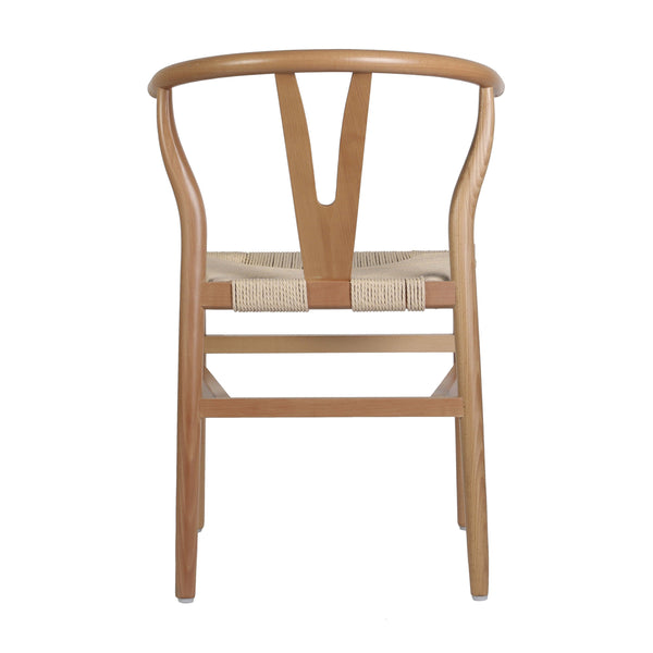 Oak Frame/Natural Seat |#| Commercial Wishbone Style Wood and Kraft Paper Stack Dining Chair in Oak/Natural
