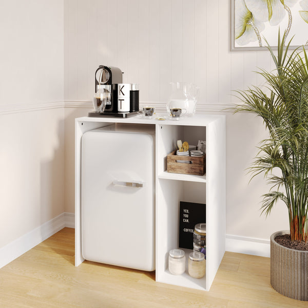 White |#| Space-Saving Mini Fridge Organizer Shelf with Cubby Storage in White