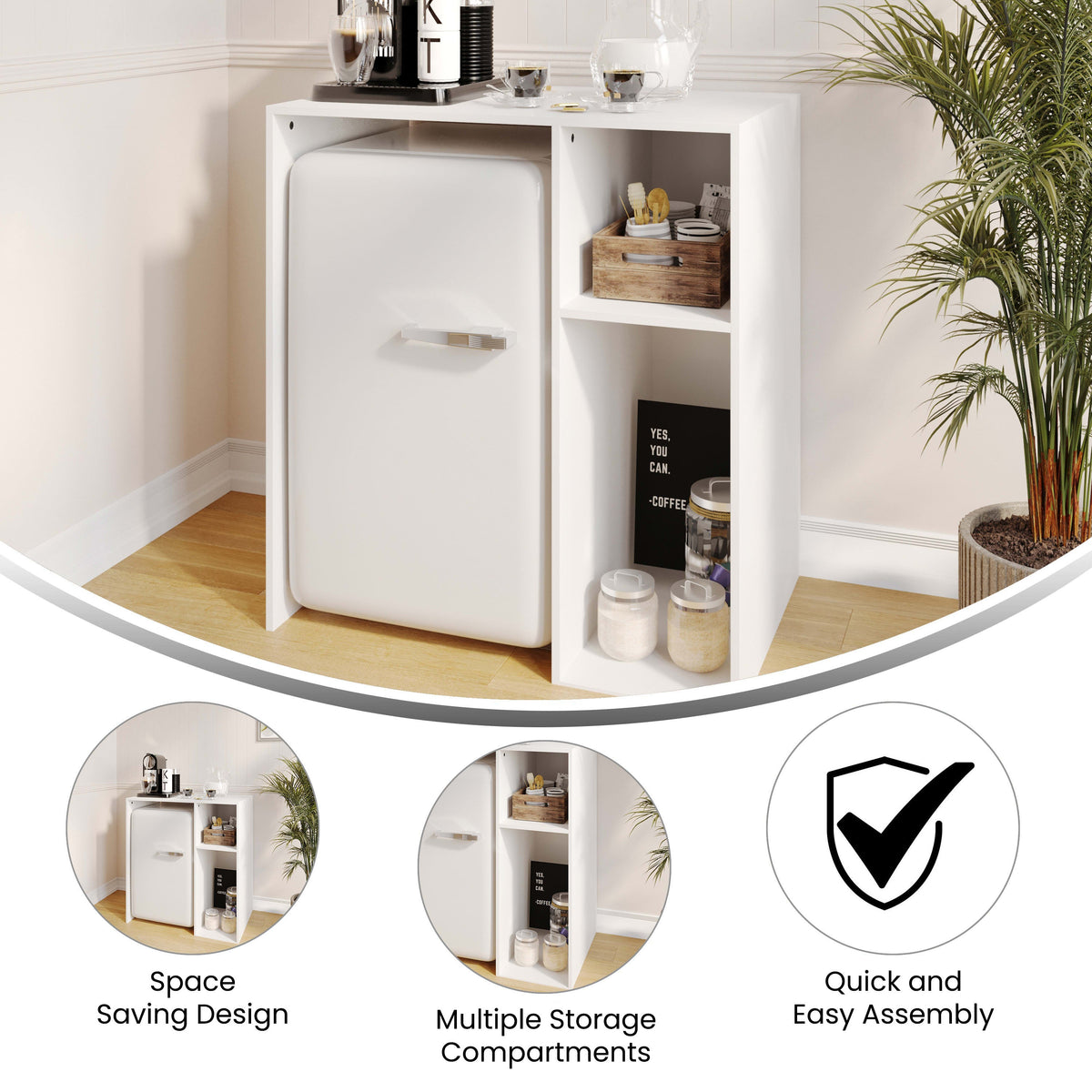 White |#| Space-Saving Mini Fridge Organizer Shelf with Cubby Storage in White