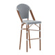 White & Navy/Natural Frame |#| All-Weather Commercial Paris Chair with Bamboo Print Metal Frame-White/Navy