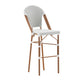 White & Gray/Natural Frame |#| All-Weather Commercial Paris 30" Stool with Bamboo Print Metal Frame-White/Gray