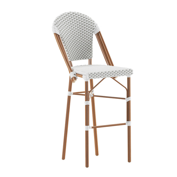 White & Gray/Natural Frame |#| All-Weather Commercial Paris 30" Stool with Bamboo Print Metal Frame-White/Gray