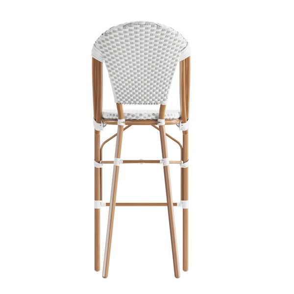 White & Gray/Natural Frame |#| All-Weather Commercial Paris 30" Stool with Bamboo Print Metal Frame-White/Gray