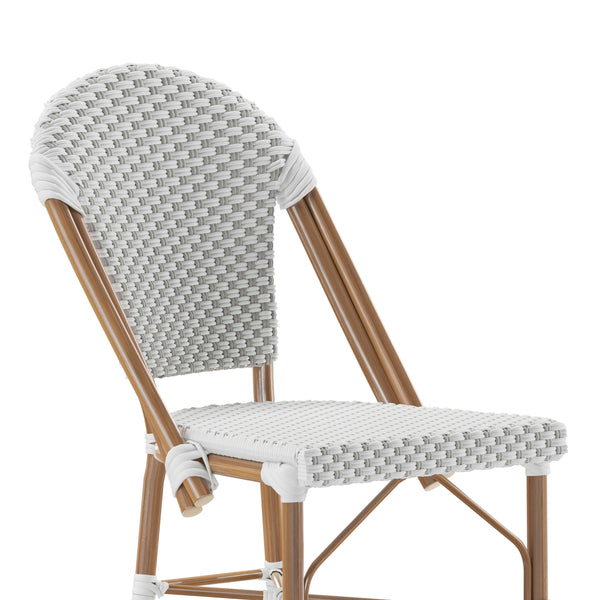 White & Gray/Natural Frame |#| All-Weather Commercial Paris 30" Stool with Bamboo Print Metal Frame-White/Gray
