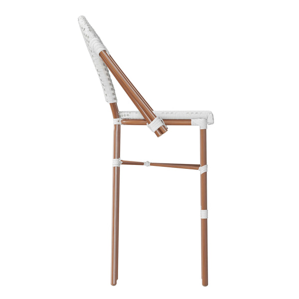 White & Gray/Natural Frame |#| All-Weather Commercial Paris 30" Stool with Bamboo Print Metal Frame-White/Gray