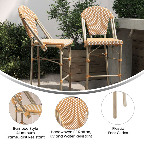 Natural & White/Light Natural Frame |#| All-Weather Commercial Paris Chair with Bamboo Print Metal Frame-Natural/White