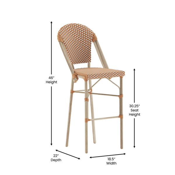 Natural & White/Light Natural Frame |#| All-Weather Commercial Paris Chair with Bamboo Print Metal Frame-Natural/White