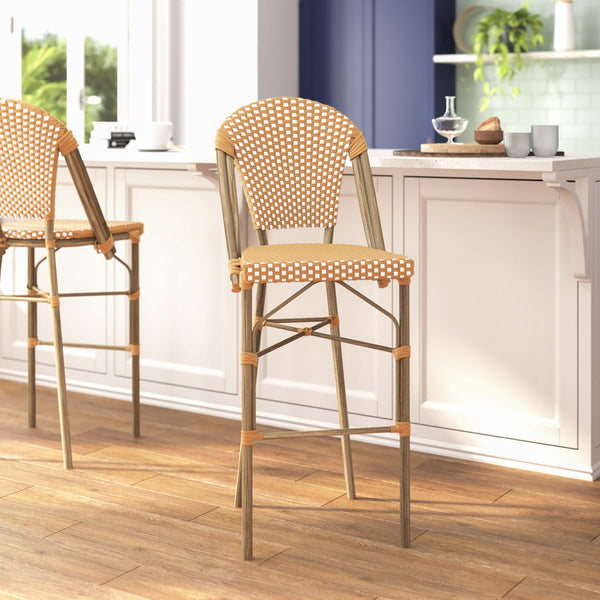 Natural & White/Light Natural Frame |#| All-Weather Commercial Paris Chair with Bamboo Print Metal Frame-Natural/White