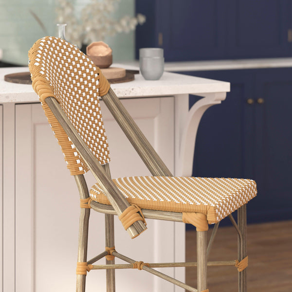 Natural & White/Light Natural Frame |#| All-Weather Commercial Paris Chair with Bamboo Print Metal Frame-Natural/White