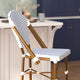 White & Navy/Natural Frame |#| All-Weather Commercial Paris Chair with Bamboo Print Metal Frame-White/Navy