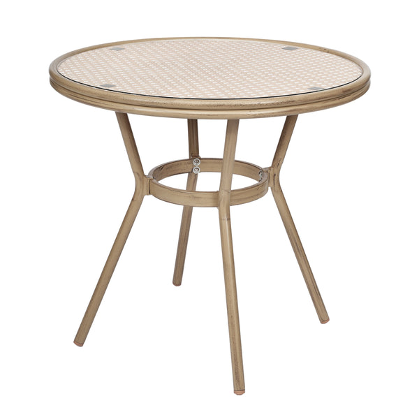 Natural & White Rattan/Light Natural Frame |#| Indoor/Outdoor Commercial Bistro Set with Table and Two Chairs in Nat/Wht