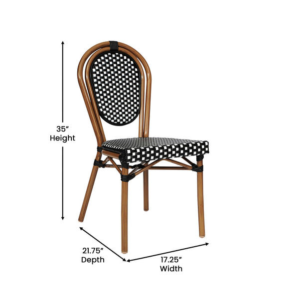 Indoor/Outdoor Commercial Bistro Set with Table and 4 Chairs in Blk/Wht