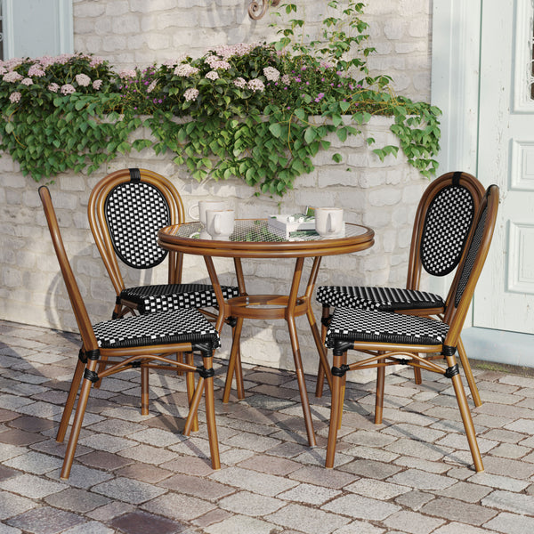 Indoor/Outdoor Commercial Bistro Set with Table and 4 Chairs in Blk/Wht