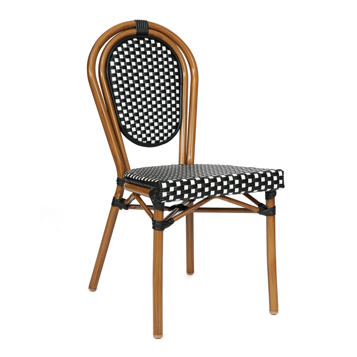 Indoor/Outdoor Commercial Bistro Set with Table and 4 Chairs in Blk/Wht