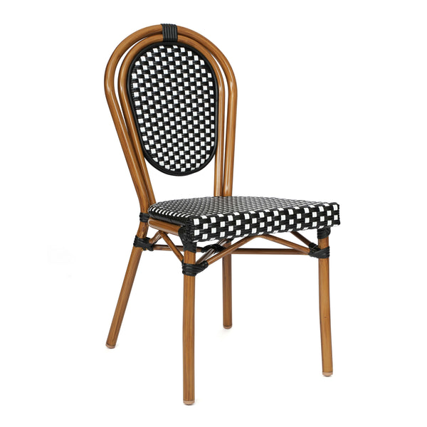 Indoor/Outdoor Commercial Bistro Set with Table and 4 Chairs in Blk/Wht