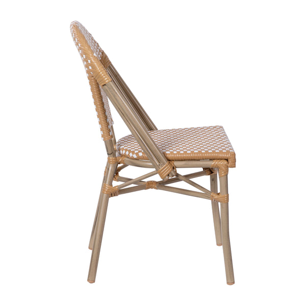 Natural & White/Light Natural Frame |#| All-Weather Commercial Paris Chair - Bamboo Print Aluminum Frame-Natural/White