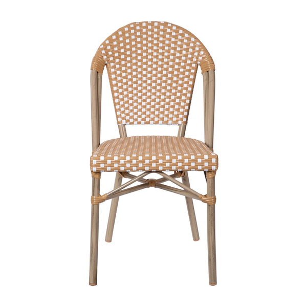 Natural & White/Light Natural Frame |#| All-Weather Commercial Paris Chair - Bamboo Print Aluminum Frame-Natural/White