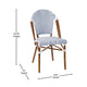 White & Navy/Natural Frame |#| All-Weather Commercial Paris Chair with Bamboo Print Aluminum Frame-White/Navy