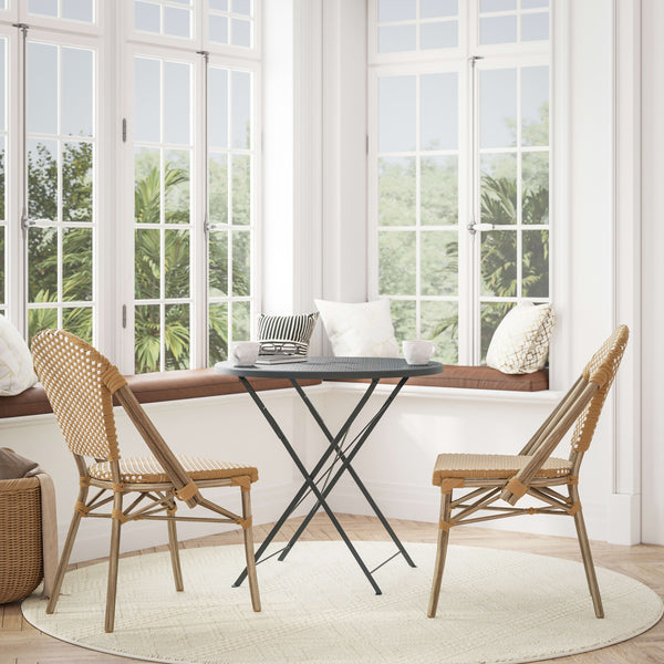 Natural & White/Light Natural Frame |#| All-Weather Commercial Paris Chair - Bamboo Print Aluminum Frame-Natural/White