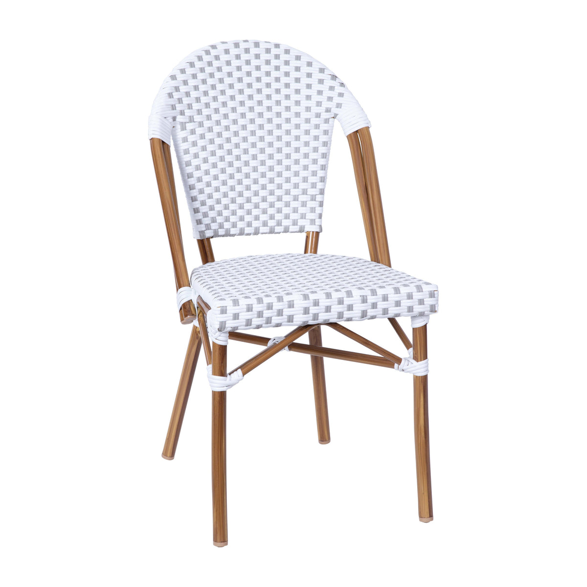 White & Gray/Natural Frame |#| All-Weather Commercial Paris Chair with Bamboo Print Aluminum Frame-White/Gray