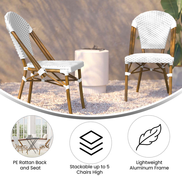 White & Gray/Natural Frame |#| All-Weather Commercial Paris Chair with Bamboo Print Aluminum Frame-White/Gray