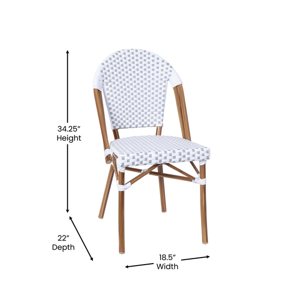 White & Gray/Natural Frame |#| All-Weather Commercial Paris Chair with Bamboo Print Aluminum Frame-White/Gray