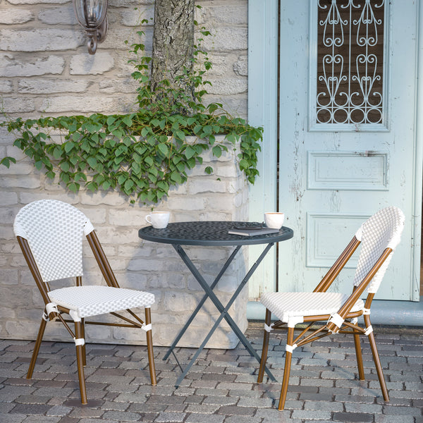 White & Gray/Natural Frame |#| All-Weather Commercial Paris Chair with Bamboo Print Aluminum Frame-White/Gray