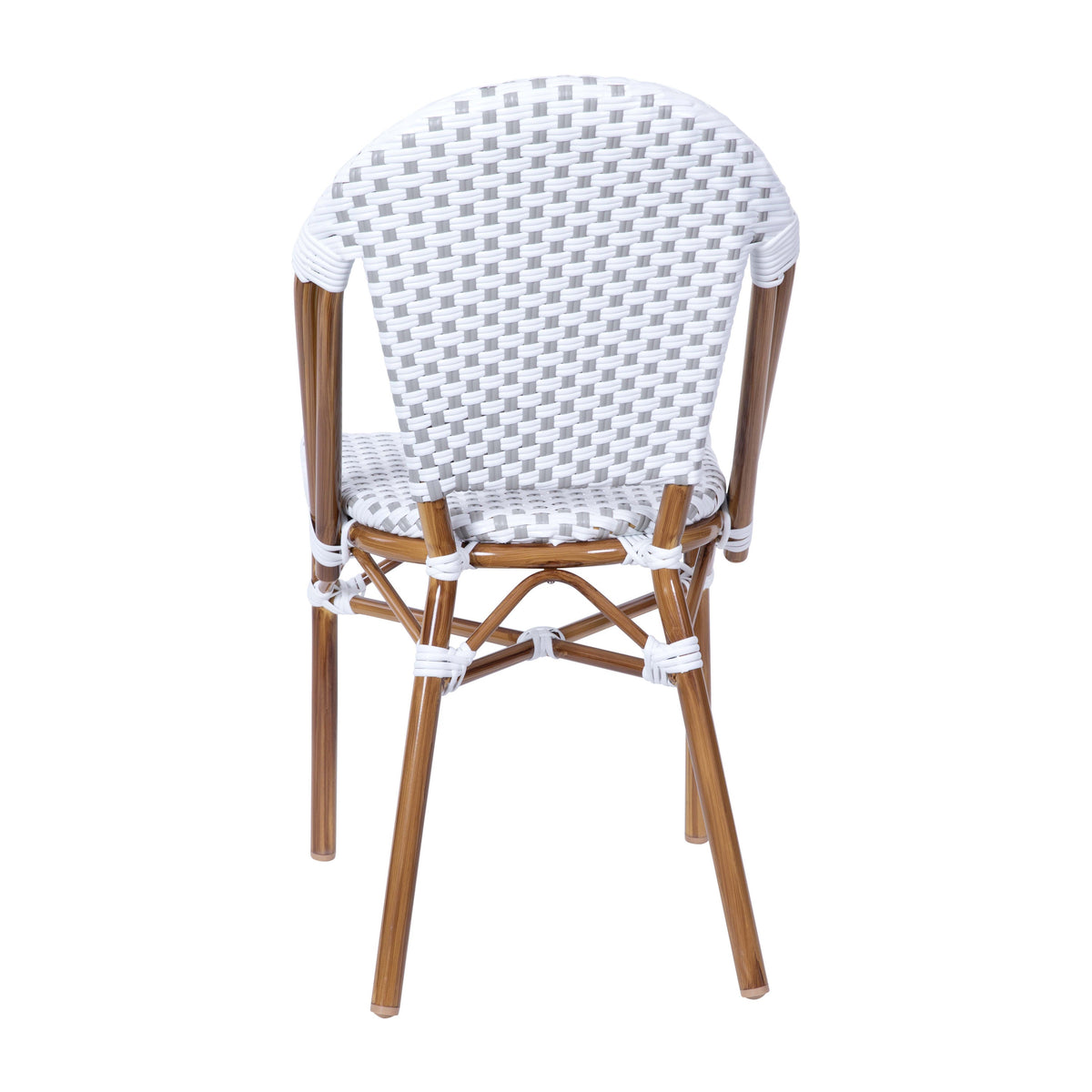 White & Gray/Natural Frame |#| All-Weather Commercial Paris Chair with Bamboo Print Aluminum Frame-White/Gray