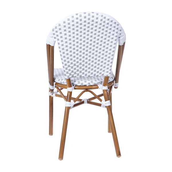 White & Gray/Natural Frame |#| All-Weather Commercial Paris Chair with Bamboo Print Aluminum Frame-White/Gray