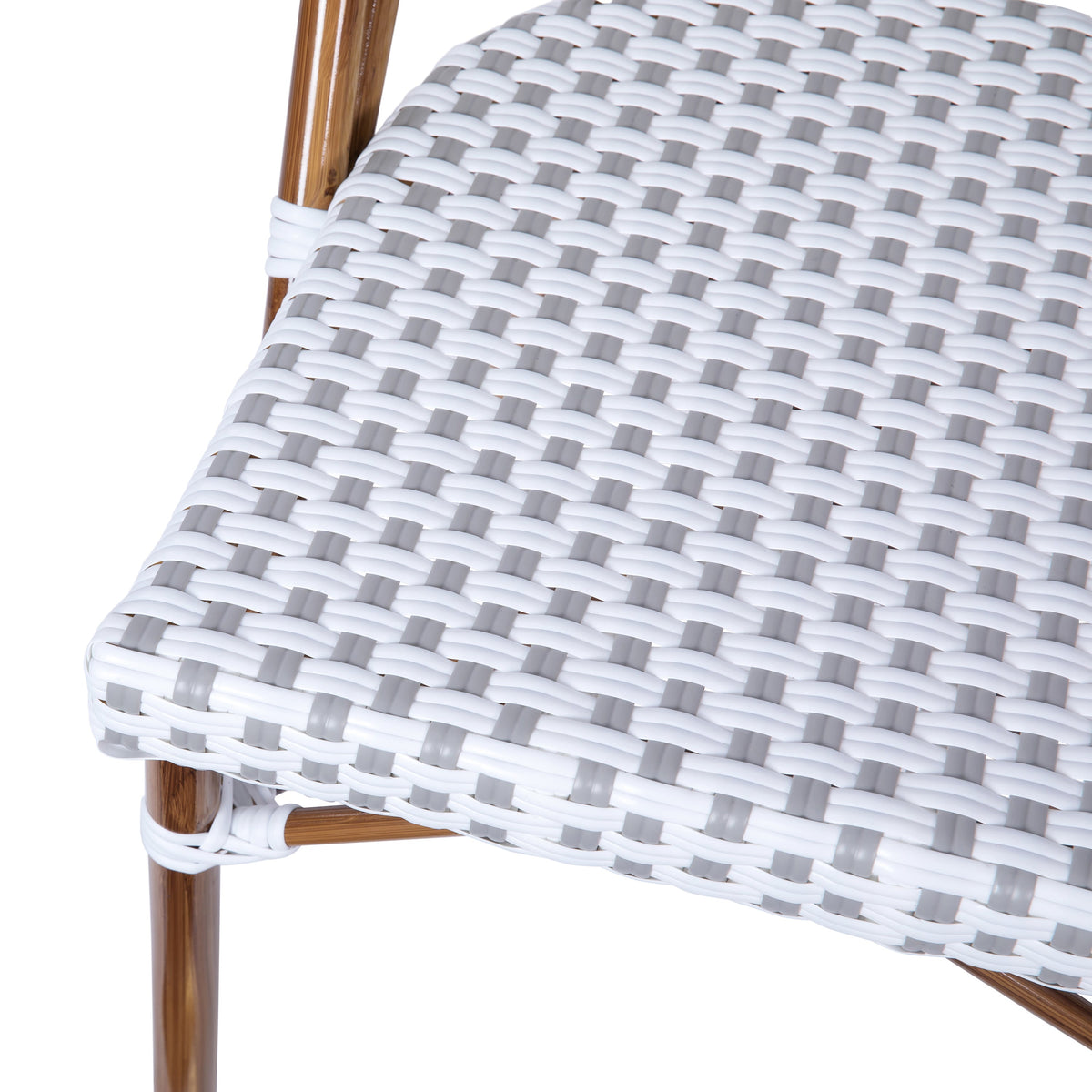 White & Gray/Natural Frame |#| All-Weather Commercial Paris Chair with Bamboo Print Aluminum Frame-White/Gray