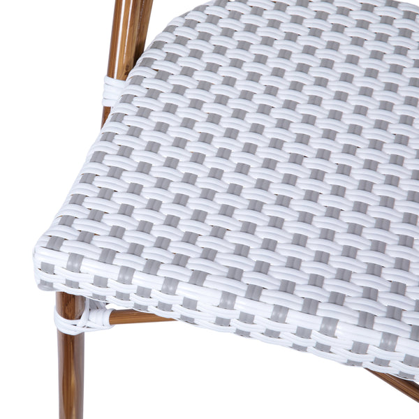 White & Gray/Natural Frame |#| All-Weather Commercial Paris Chair with Bamboo Print Aluminum Frame-White/Gray