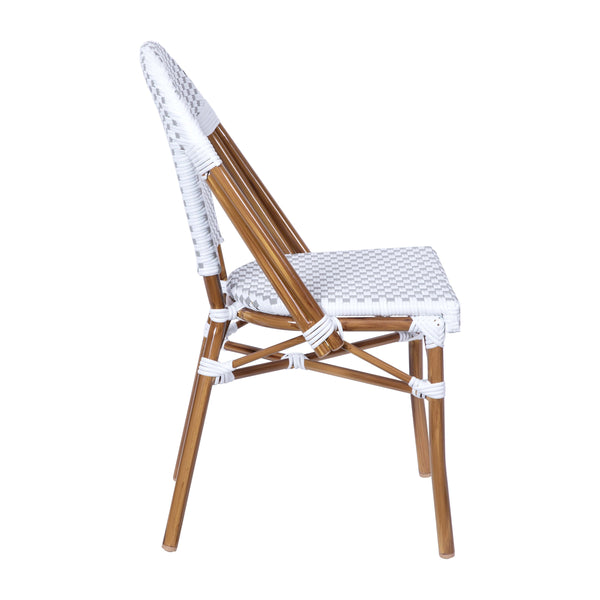 White & Gray/Natural Frame |#| All-Weather Commercial Paris Chair with Bamboo Print Aluminum Frame-White/Gray