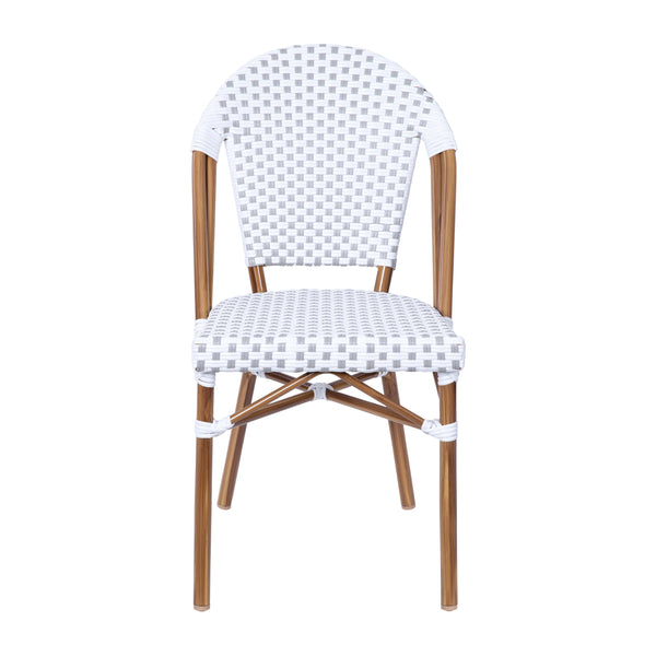White & Gray/Natural Frame |#| All-Weather Commercial Paris Chair with Bamboo Print Aluminum Frame-White/Gray
