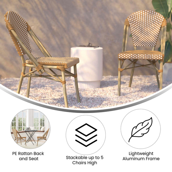 Natural & White/Light Natural Frame |#| All-Weather Commercial Paris Chair - Bamboo Print Aluminum Frame-Natural/White